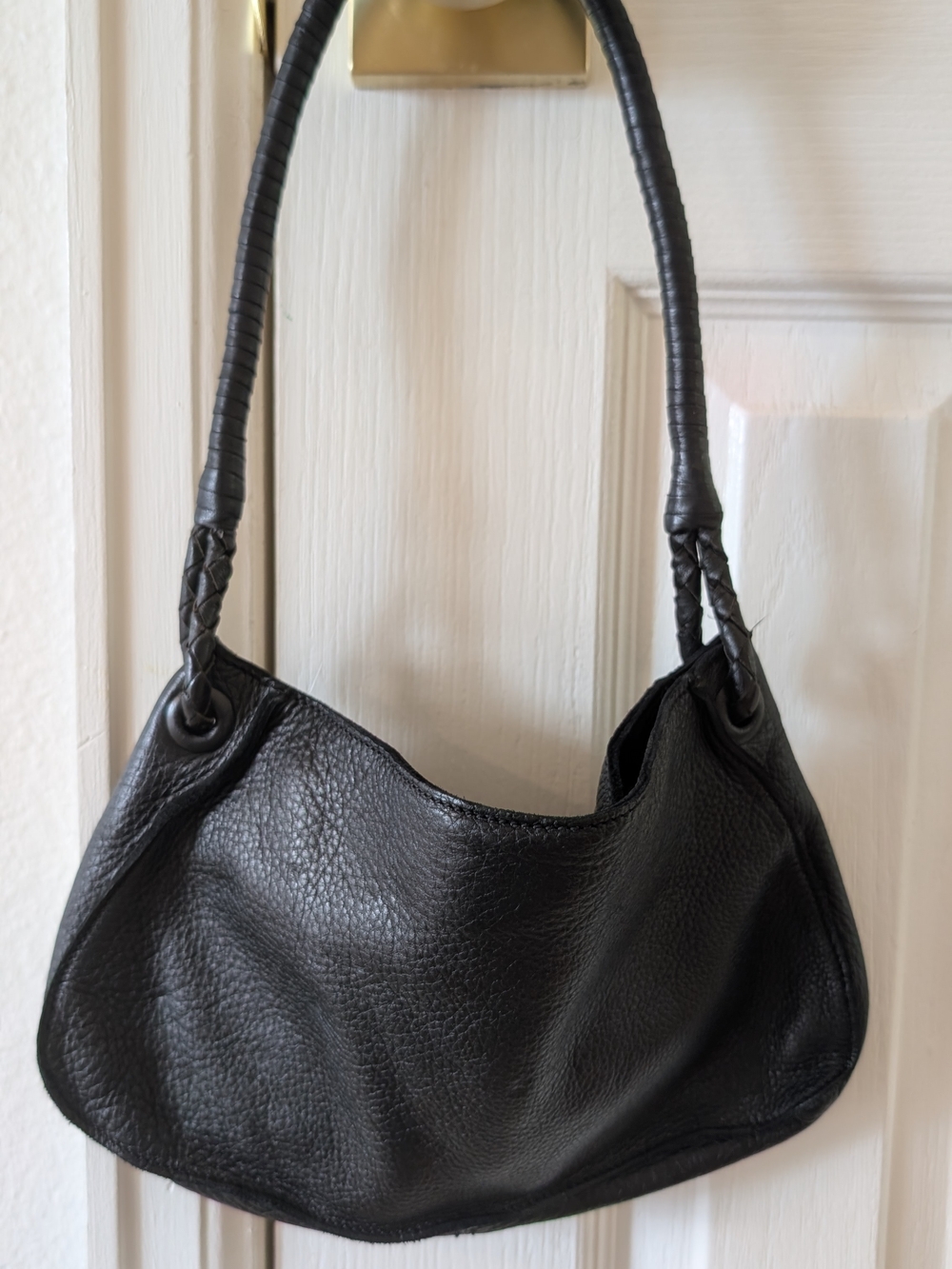 Vintage Bottega Veneta Black Leather Braided Handle Shoulder Bag